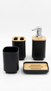 SET DE BAÑO PLASTICO Y BAMBU 4 PCS.