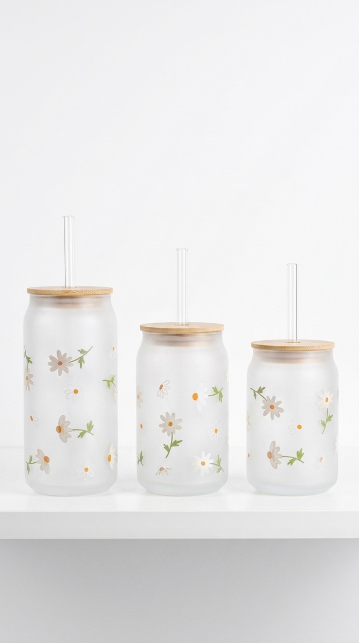 VASO VIDRIO TAPA BAMBU CON SORBETE X 3