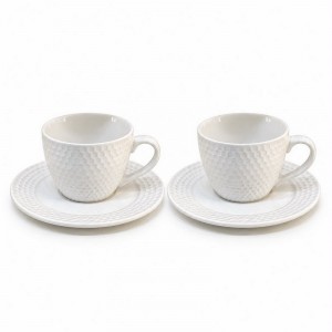 TAZA Y PLATO CERAMICA BLANCA X 2