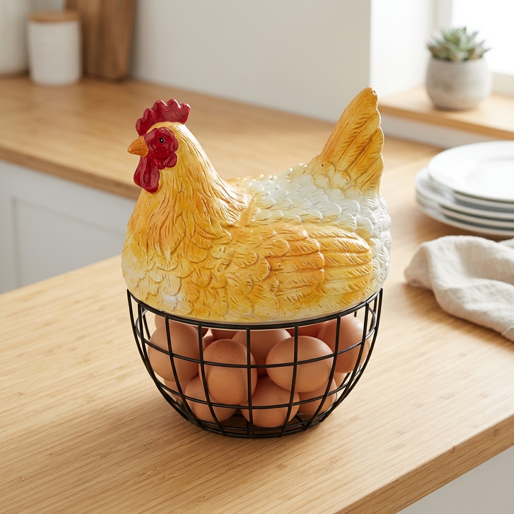 HUEVERA PLASTICO GALLINA BASE HIERRO