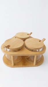 FRASCO VIDRIO TAPA BAMBU X 3 CON BASE