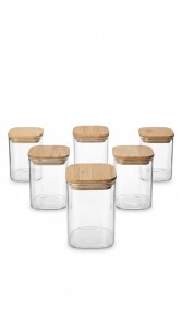 FRASCO VIDRIO ESPECIERO TAPA BAMBU X 6 200 ml.