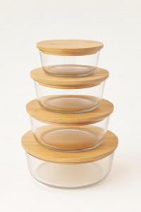 CONTENEDOR VIDRIO TAPA BAMBU X 4 PCS.