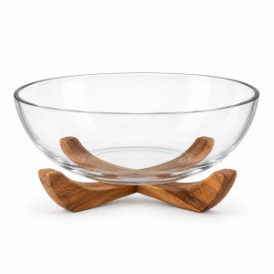 BOWL DE VIDRIO BASE DE ACACIA