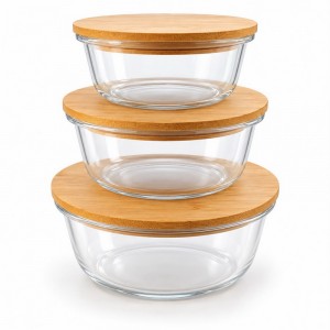 CONTENEDOR VIDRIO TAPA BAMBU X 3