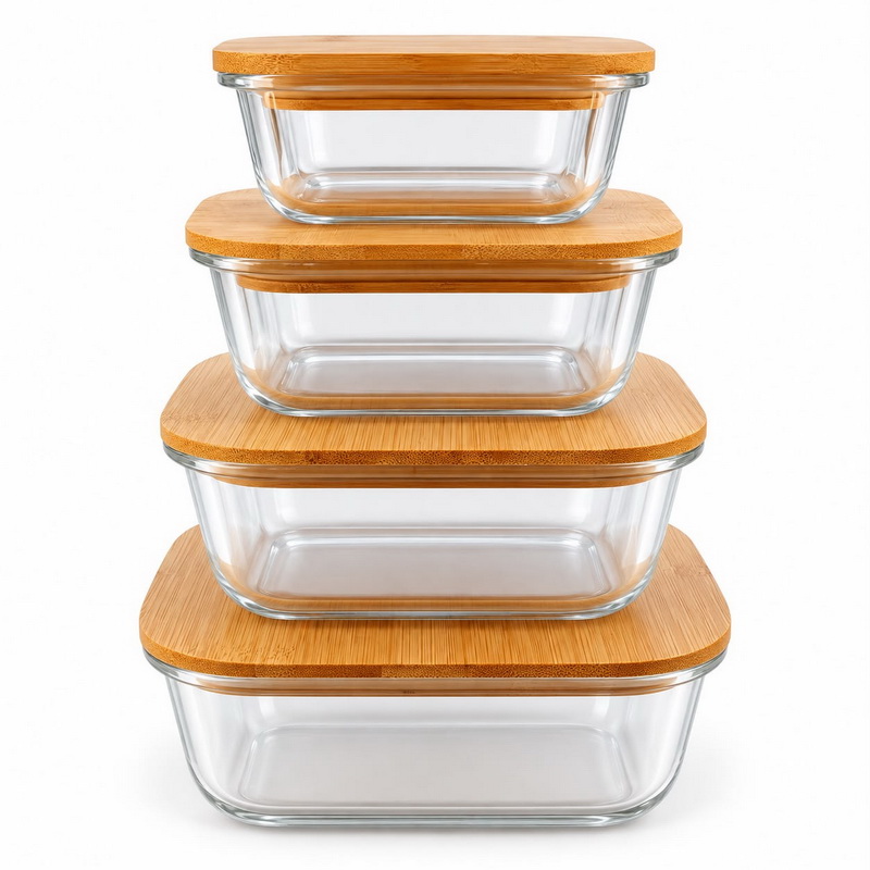 CONTENEDOR VIDRIO TAPA BAMBU X 4