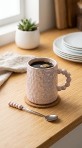 TAZA CERAMICA CON TAPA Y CUCHARA
