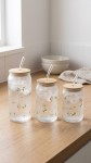 VASO VIDRIO TAPA BAMBU CON SORBETE X 3
