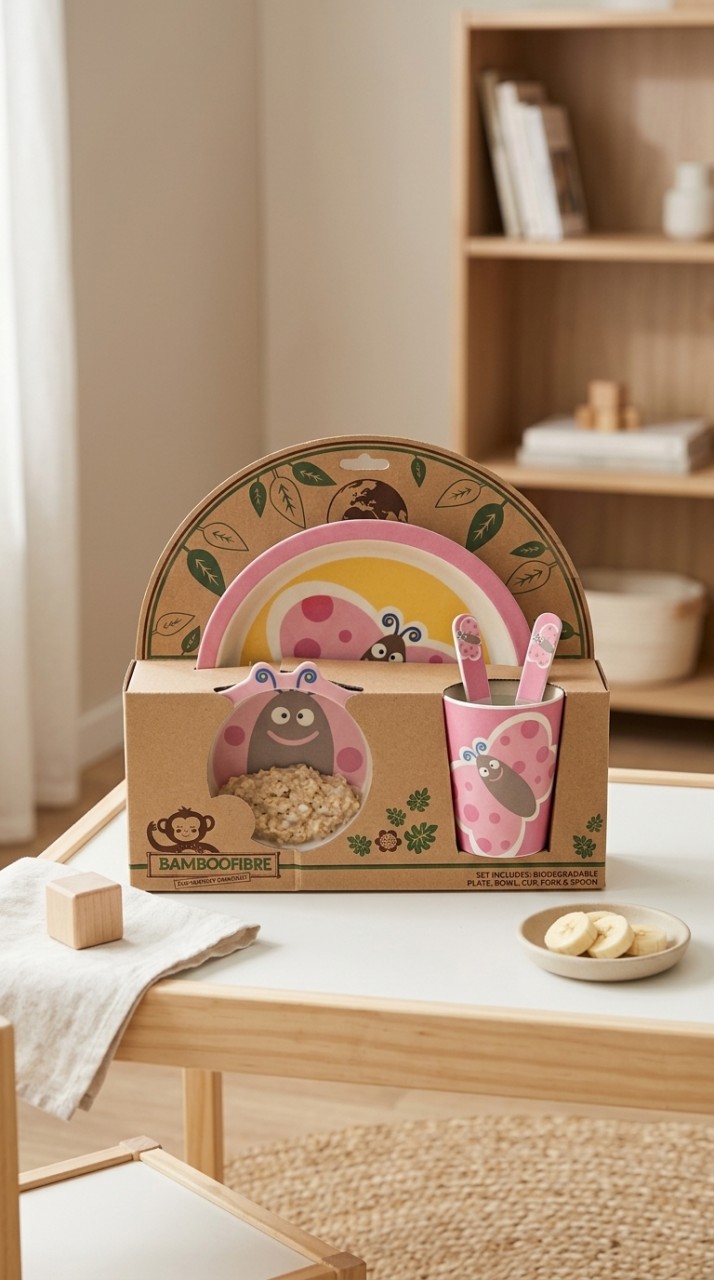 VAJILLA INFANTIL FIBRAS NATURALES BAMBOO X 4