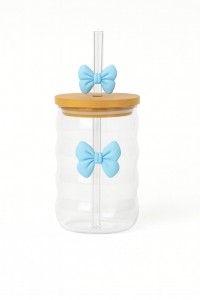 VASO VIDRIO C/MOÑO T/BAMBU Y SORBETE 550ML