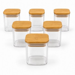 FRASCO VIDRIO ESPECIERO TAPA BAMBU X 6 200 ml.