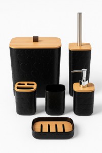 SET BAÑO PLASTICO Y BAMBU 6 PCS.