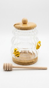 MIELERA VIDRIO TAPA BAMBU ABEJA