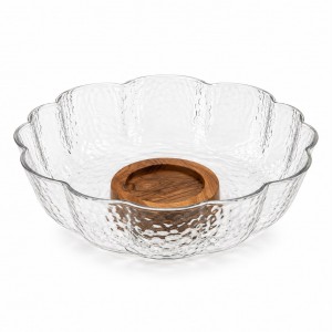 BOWL VIDRIO FLOR BASE DE ACACIA