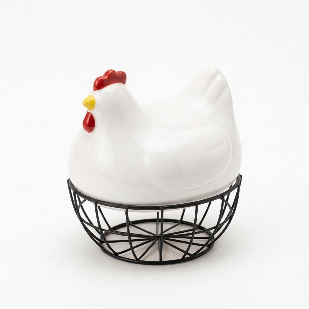 HUEVERA PLASTICO GALLINA BASE HIERRO