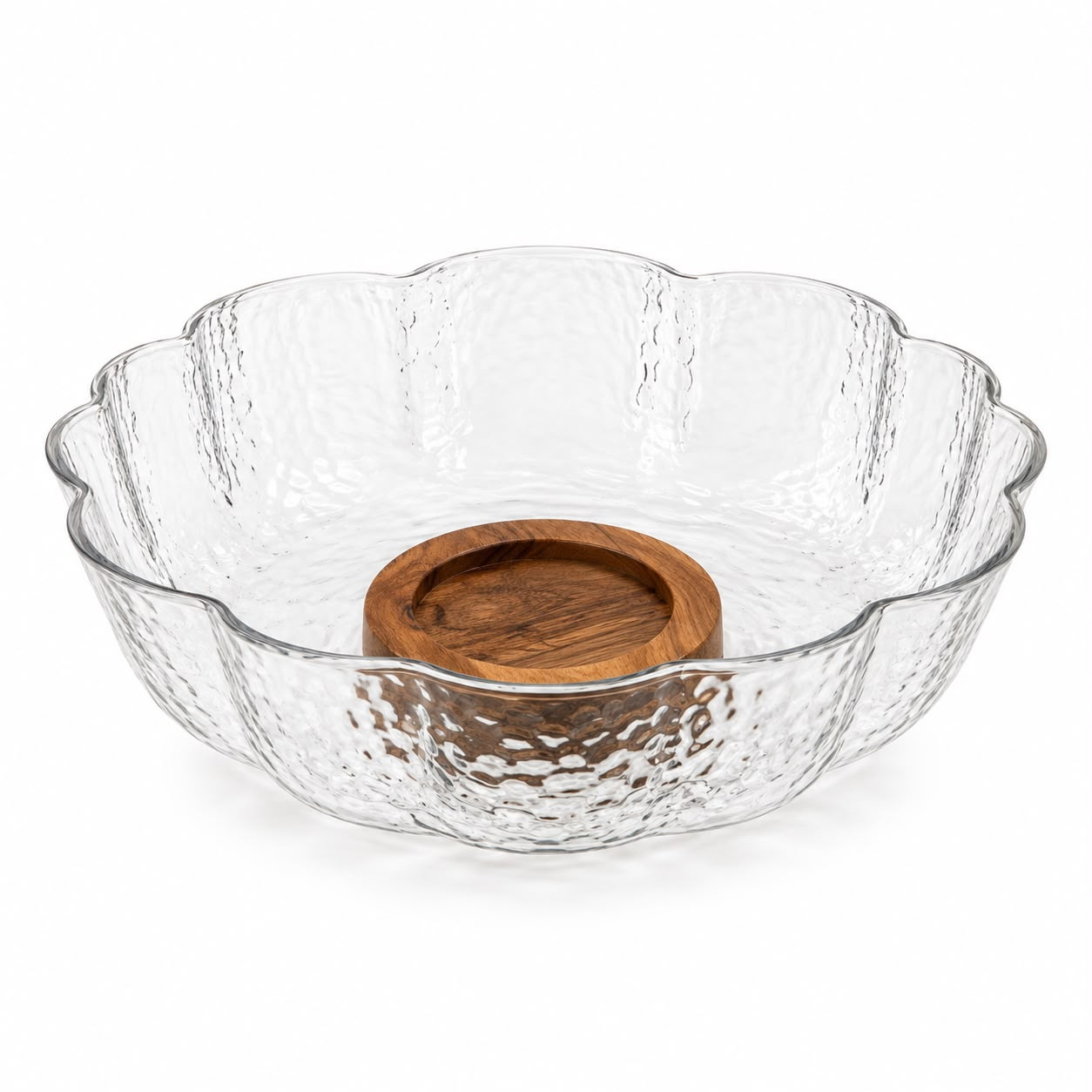 BOWL VIDRIO FLOR BASE DE ACACIA