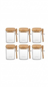 FRASCO VIDRIO ESPECIERO TAPA BAMBU X 6