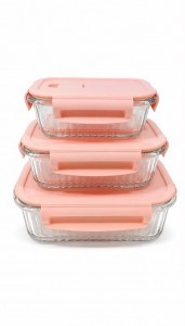 CONTENEDOR VIDRIO RECTANGULAR T/ PLASTICO ROSA X 3