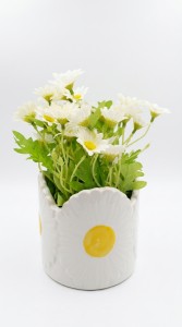 PLANTA MACETA CERAMICA BLANCA MARGARITAS 24 cm.