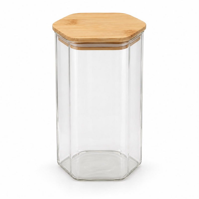 FRASCO VIDRIO TAPA BAMBU 1400 ml.