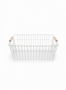 CANASTO HIERRO BLANCO C/ MANGO BAMBU
