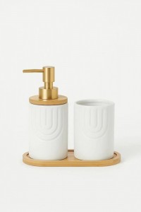 SET DE BAÑO CERAMICA Y BAMBU X 3
