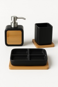 SET DE BAÑO CERAMICA Y BAMBU 3 PCS.