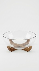 BOWL DE VIDRIO BASE DE ACACIA