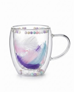 TAZA DOBLE VIDRIO PLUMAS 250 ml