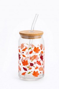 VASO VIDRIO C/SORBETE HOJAS 480ML
