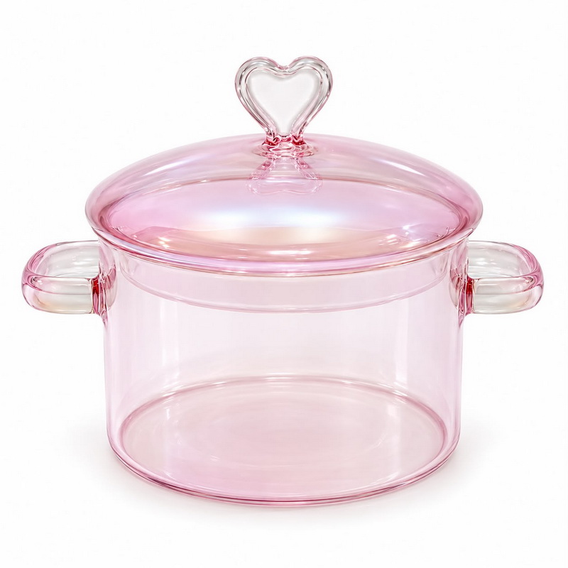OLLA VIDRIO TORNASOLADO CON TAPA 1600 ml.