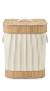 CANASTO TELA Y BAMBU CON TAPA