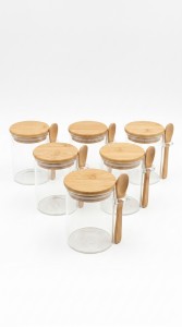 FRASCO VIDRIO ESPECIERO CUCHARA BAMBU X 6
