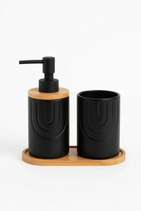 SET DE BAÑO CERAMICA Y BAMBU 3 PCS.