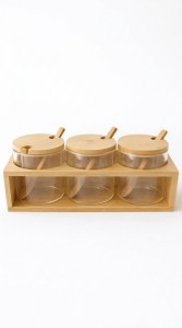 FRASCO VIDRIO TAPA Y CUCHARITA BAMBU X 3 PCS. 250M