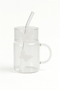 TAZA VIDRIO TAPA Y SORBETE 450ML