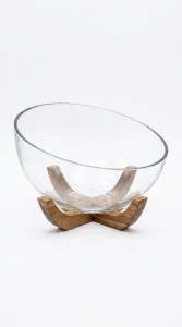 BOWL DE VIDRIO BASE DE ACACIA
