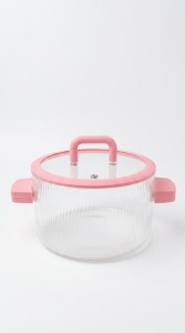 OLLA VIDRIO TAPA SILICONA ROSA 3500 ml.