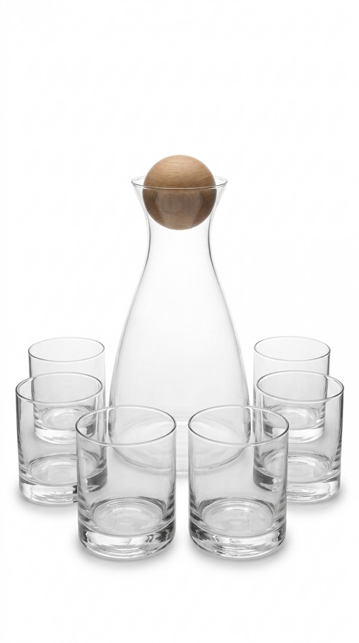 VASOS Y BOTELLA VIDRIO X 7