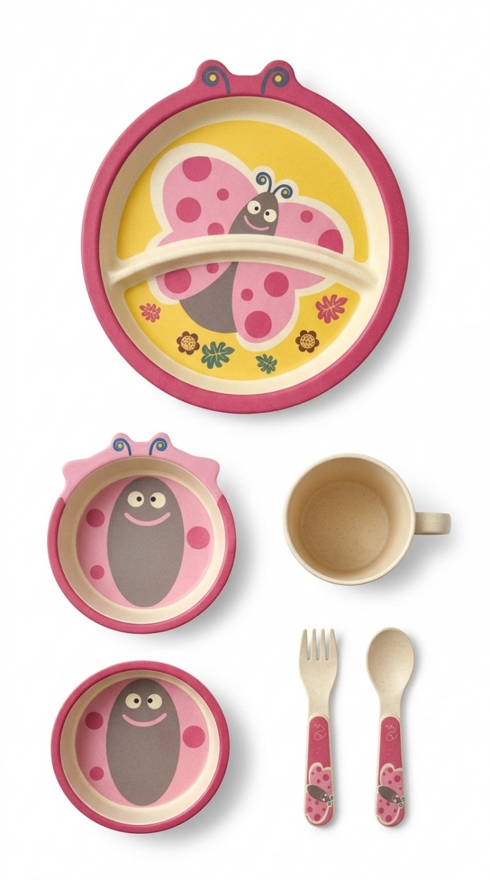 VAJILLA INFANTIL FIBRAS NATURALES BAMBOO X 4