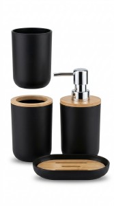 SET DE BAÑO PLASTICO Y BAMBU 4 PCS.