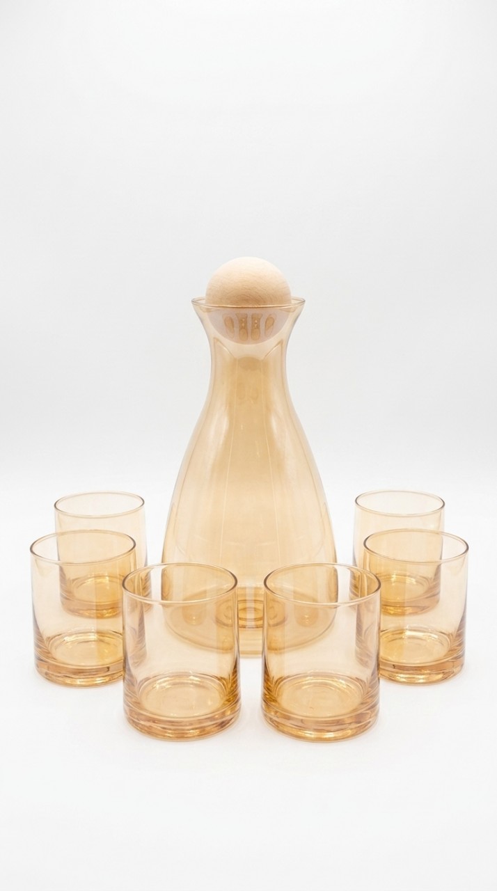 VASOS Y BOTELLA VIDRIO X 7
