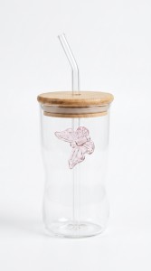 VASO VIDRIO T/BAMBU Y SORBETE 380ML. MARIPOSA