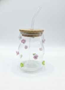 VASO VIDRIO T/BAMBU C/SORBETE 450ML
