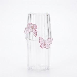 BOTELLA CON VASO VIDRIO MARIPOSA