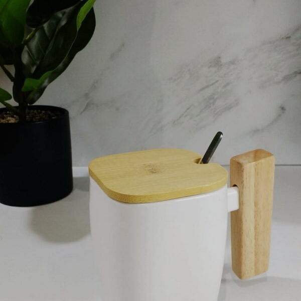 TAZA CERAMICA C/ CUCHARA Y TAPA L/BAMBU