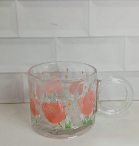 TAZA VIDRIO DECORADA ROSAS 300ML
