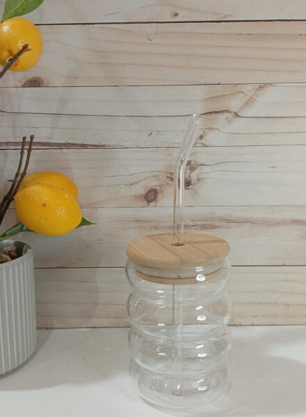 VASO VIDRIO T/BAMBU Y SORBETE 300ML