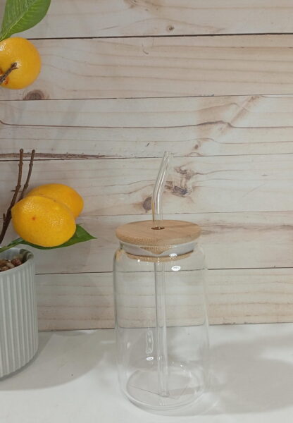 VASO VIDRIO T/BAMBU Y SORBETE 350ML.