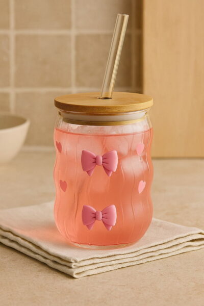 VASO VIDRIO T/ BAMBU C/SORBETE 450ML